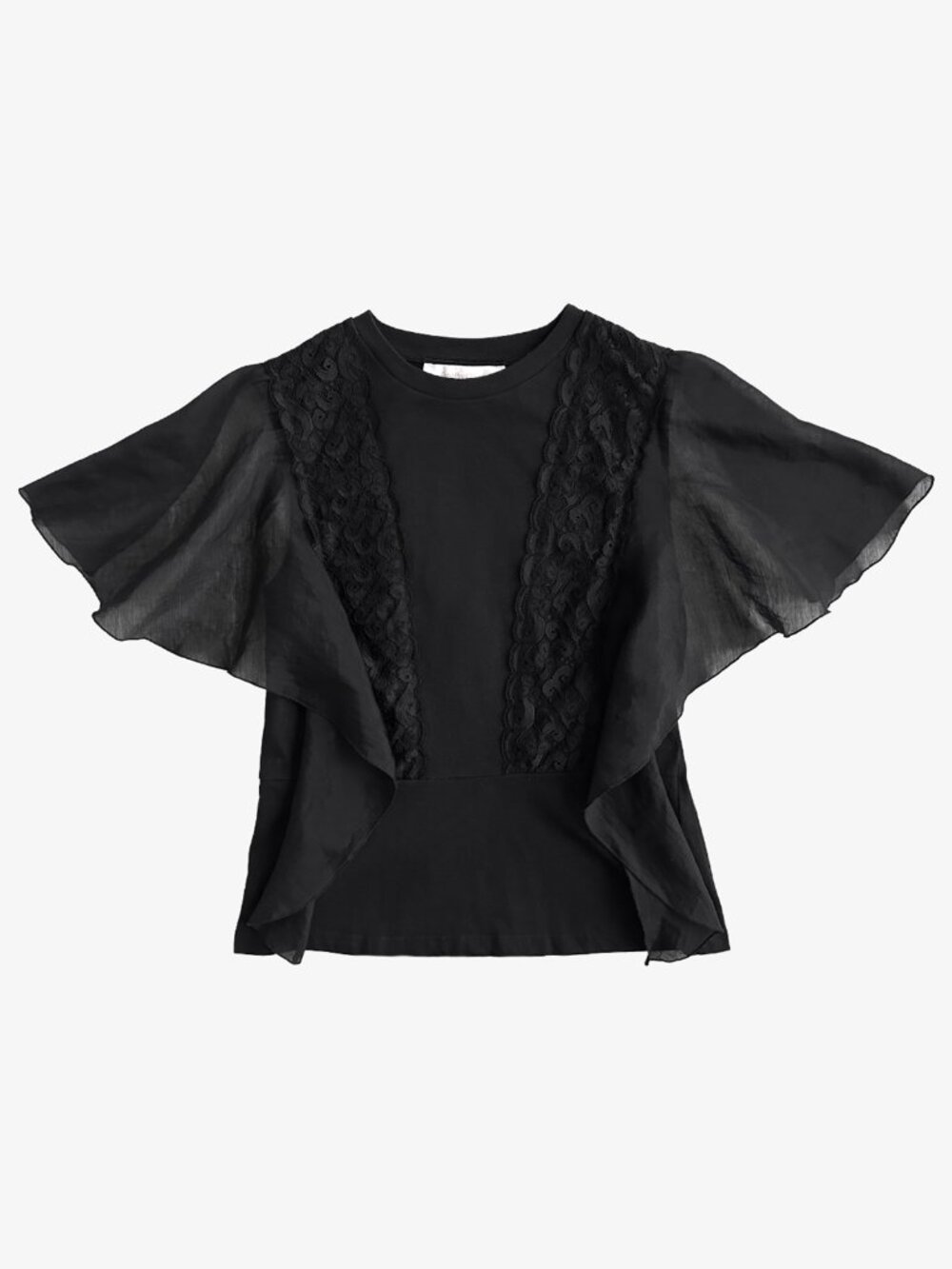 Black Sleeveless Lace Panel Flutter Sleeve Top by See by Chloe